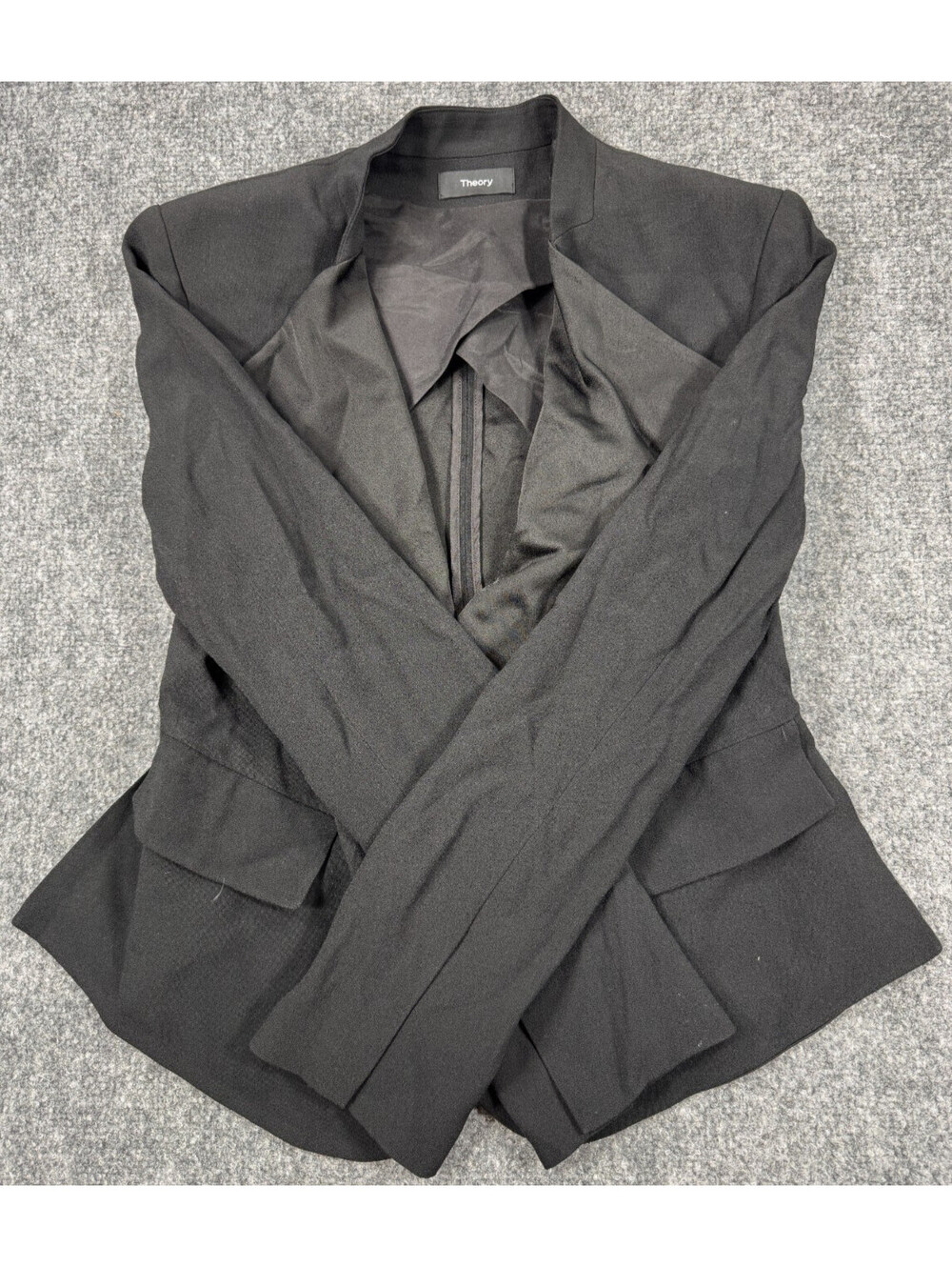 Theory Womens Jacket Size 4 Black Acetate Notch Lapel Formal Blazer Jacket